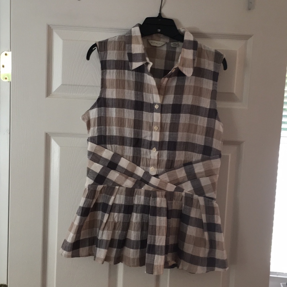 Anthropologie 11-1-TYLHO SZ LG Grey, Tan,Cream top